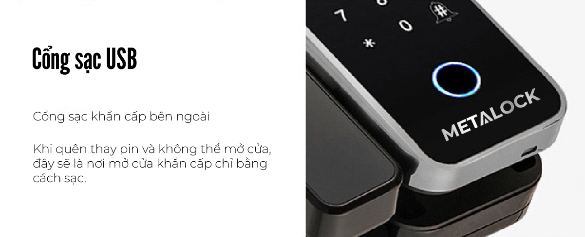Khoá thông minh Metalock AZG-02 9 Khoá thông minh Metalock AZG-02 - cổng sạc USB