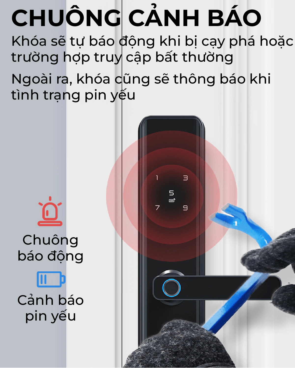 Khóa thông minh Metalock AZT-12B 9 Thiết kế chuông cảnh báo